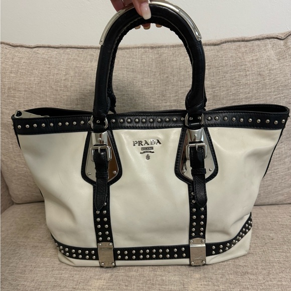 Vintage PRADA Nappa Leather Studded Tote - Picture 1 of 5